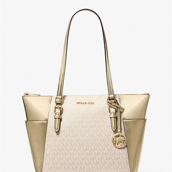 Michael Kors Large Signature Logo and Metallic Tote Bag - Picture 2 of 8